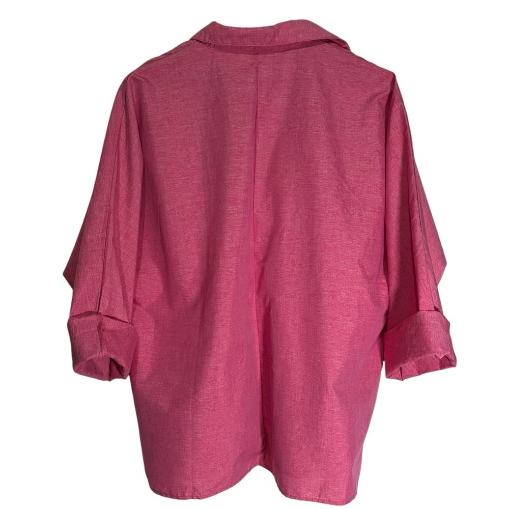 Pink Popover Tunic Top Large Cotton Blend Bell Sleeve Split Neck Boho Resort - Picture 7 of 15